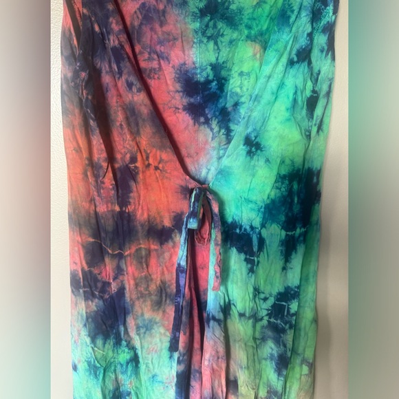 EUC Tie-Dye Long Dress w/ Tie Back Women’s Size XL Pink & Green Hues Hippie Boho - Picture 3 of 6